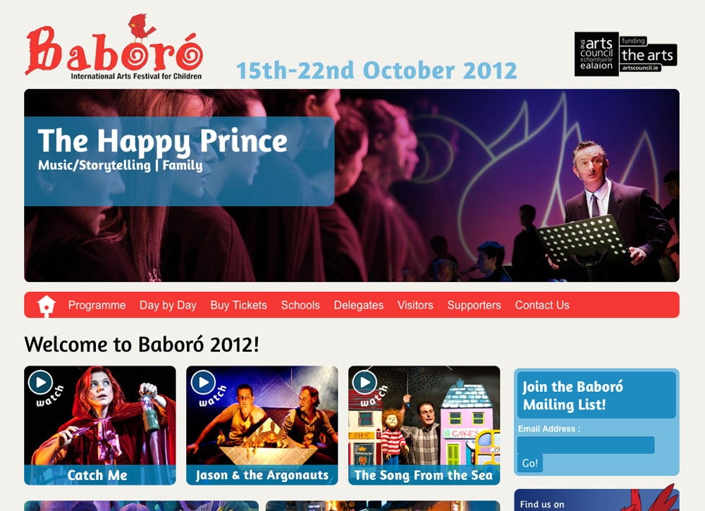 home page of baboro with the happy prince details