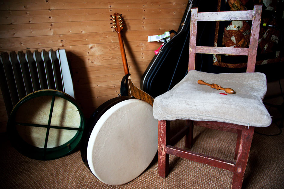 photo of chair and musical instruments